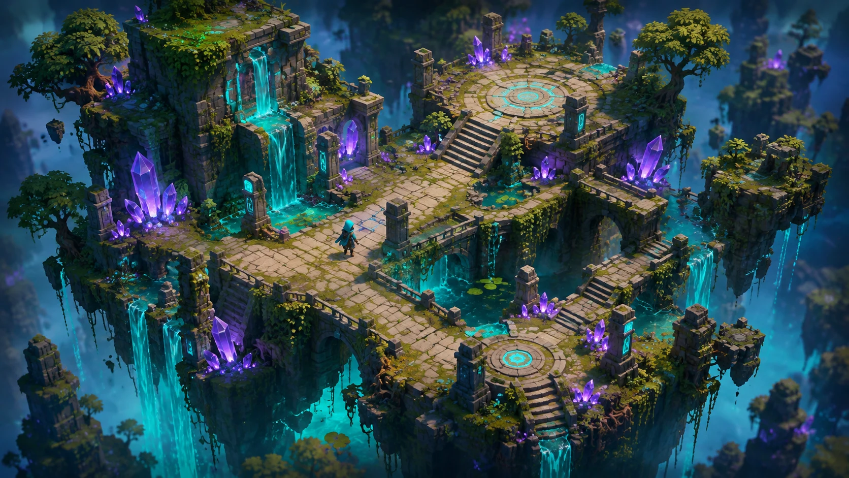 Illustrative adventure game concept with floating islands