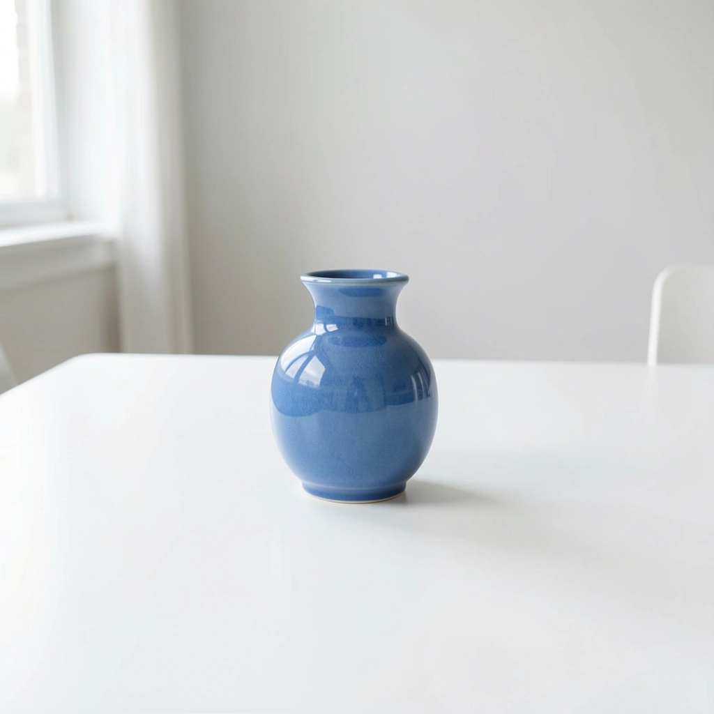 Blue ceramic vase in soft daylight